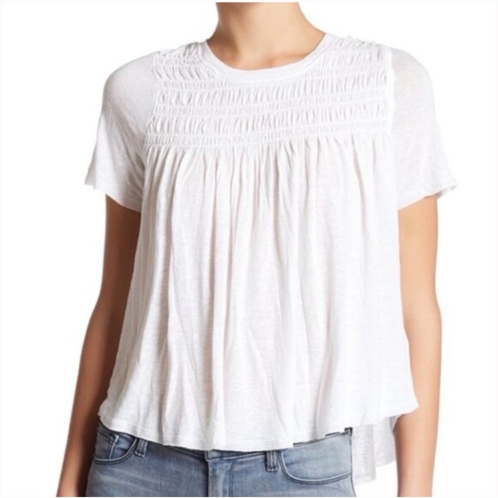 Free People Dani White Boho Smocked Blouse.